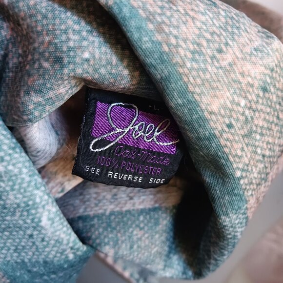 Large  Vintage Men's Disco Shirt 1970's Joel Checker Green Polyester Stretch USA - Picture 4 of 6